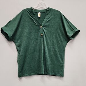 Green 2 button Button v neck soft T-Shirt